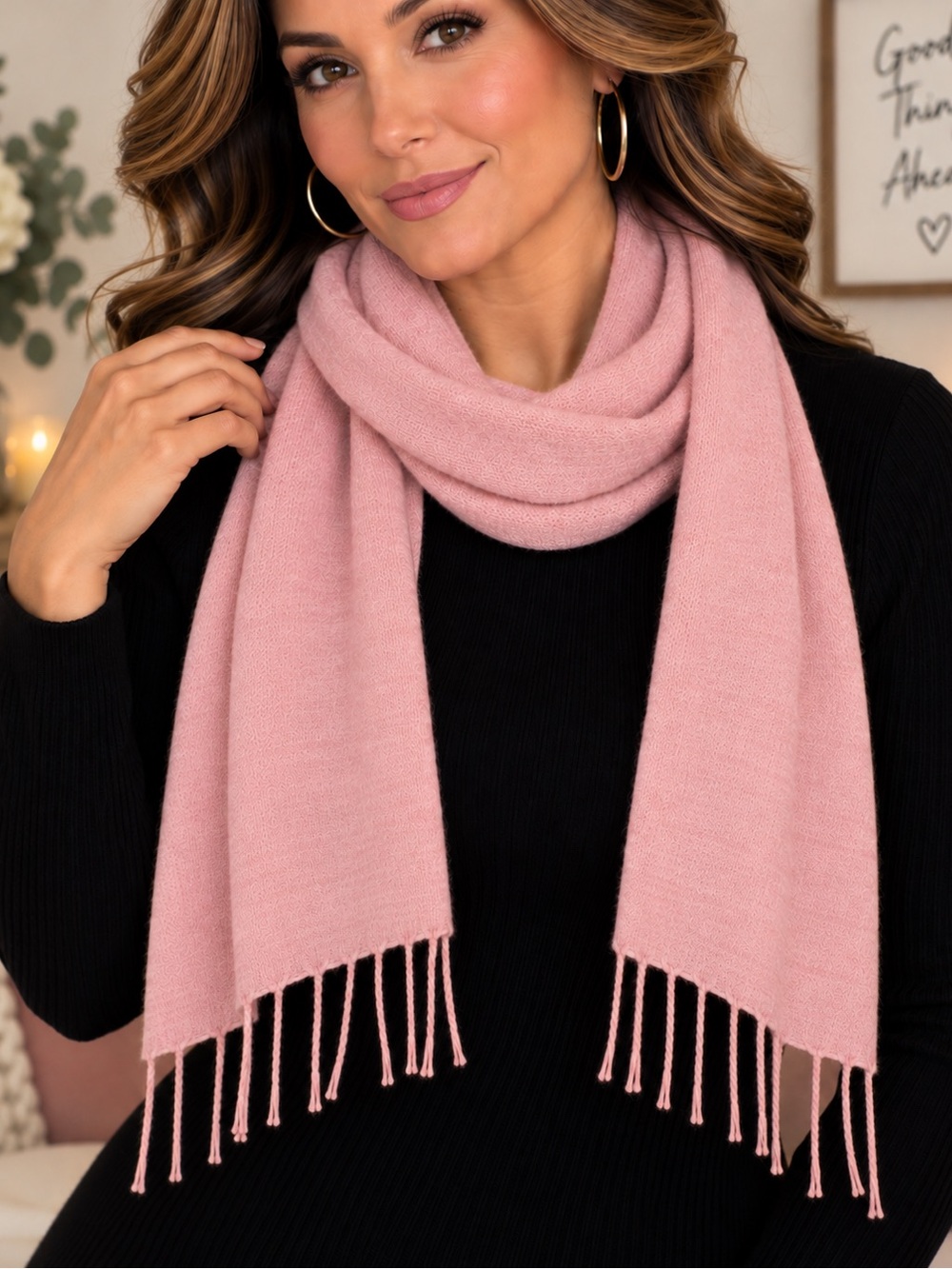 Vintage pink on light Pink Women's Fringe Scarf